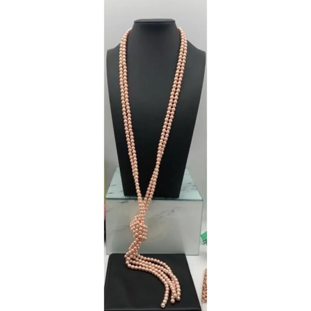 Charter Club Pink Colored Imitation Pearl Knotted Lariat Necklace, 28